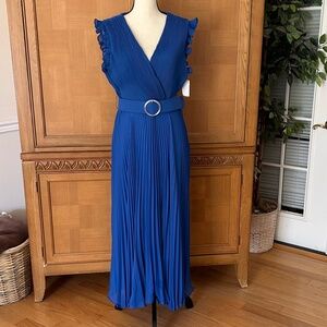 Taylor Cobalt Blue Chiffon Pleated Belted Maxi/Midi Dress size 16.